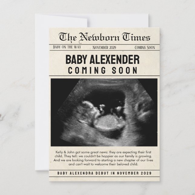 Vintage Newspaper Style Funny Birth Announcement  (Front)