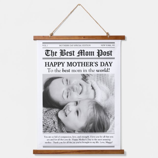 Vintage Newspaper Style Mother’s Day Hanging Tapestry (Front)