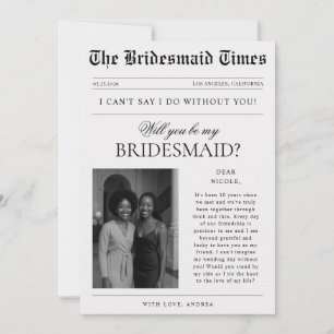 Vintage Newspaper Style Photo Bridesmaid Proposal Invitation