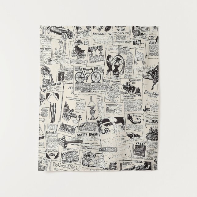 Vintage Newspaper  Tapestry (Front)