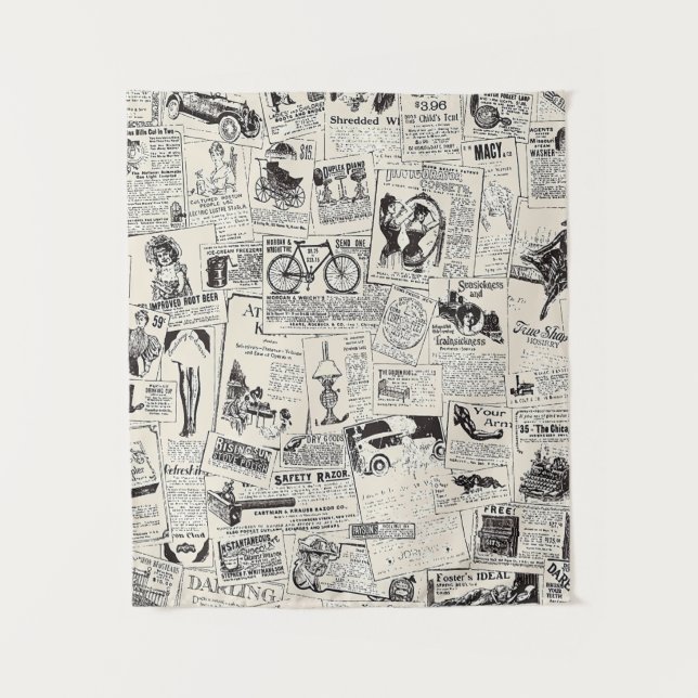 Vintage Newspaper  Tapestry (Front)