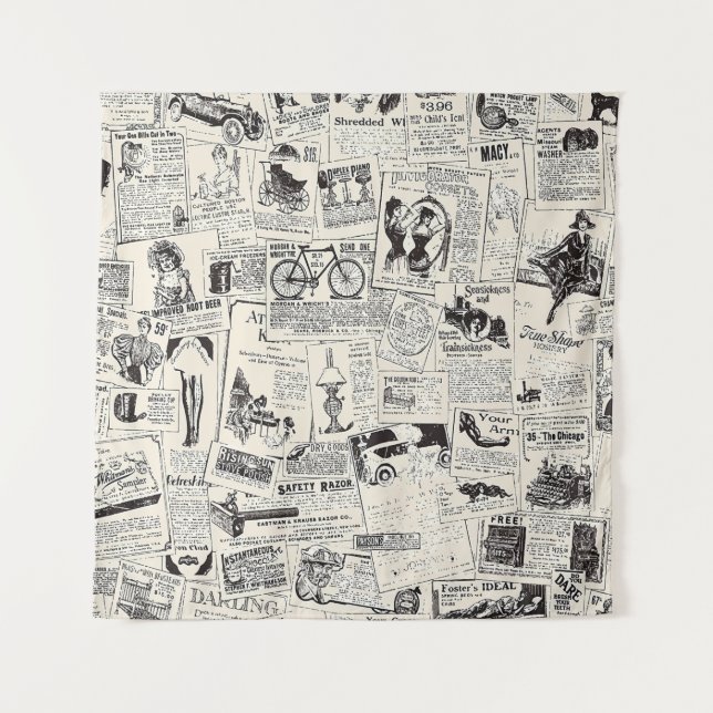 Vintage Newspaper   Tapestry (Front)