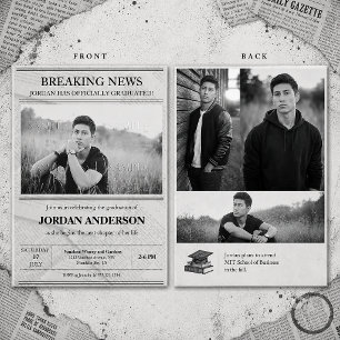 Vintage Newspaper Theme Graduation Invitation