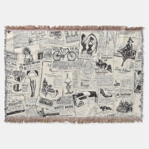 Vintage Newspaper  Throw Blanket