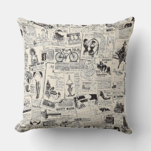 Vintage Newspaper Throw Pillow