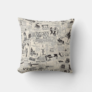Vintage Newspaper   Throw Pillow