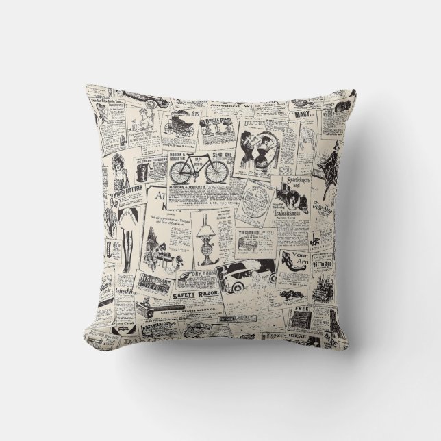 Vintage Newspaper   Throw Pillow (Front)