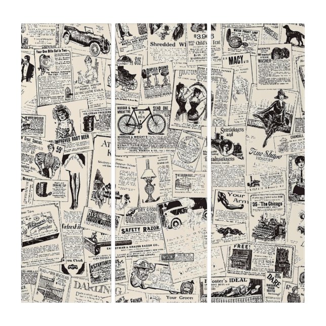 Vintage Newspaper  Triptych (Front)