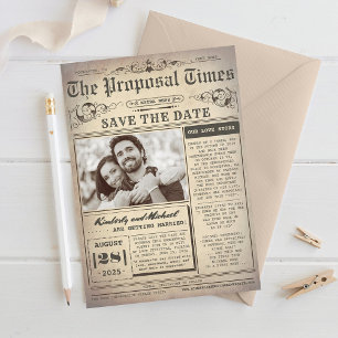 Vintage Newspaper Unique Save the Date Photo
