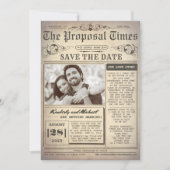 Vintage Newspaper Unique Save the Date Photo (Front)