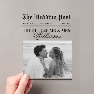 Vintage Newspaper Wedding Photo Save The Date