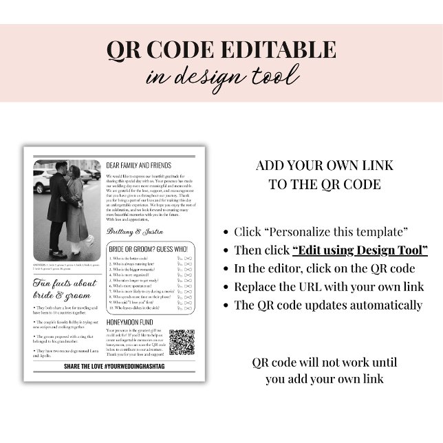 Vintage Newspaper Wedding Program | Classic Black  (edit qr code)
