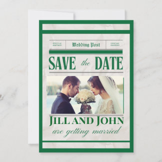 Vintage Newspaper Wedding Save the Date Card