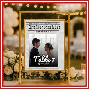 Vintage Newspaper Wedding Table Number PHOTO