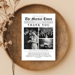 Vintage Newspaper Wedding Thank You Card