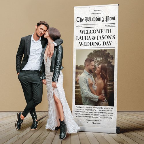 Vintage Newspaper Wedding Welcome  Retractable Ban Retractable Banner