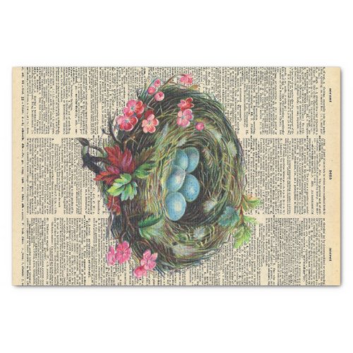 Vintage Newspaper with Birds Nest Decoupage Tissue Paper