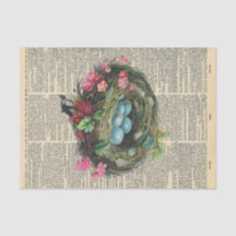 Vintage Newspaper with Birds Nest Decoupage