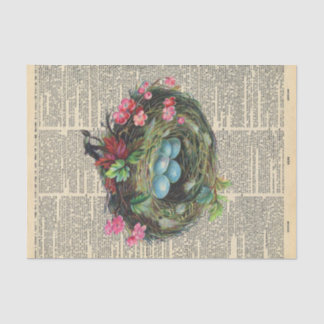 Vintage Newspaper with Birds Nest Decoupage Tissue Paper