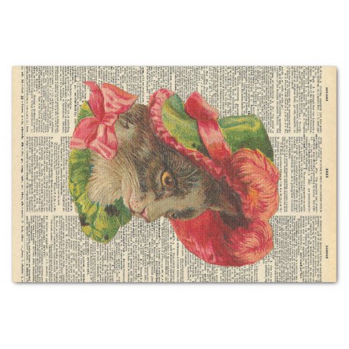 Vintage Newspaper with Cat Wearing Hat Decoupage Tissue Paper