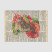 Vintage Newspaper with Cat Wearing Hat Decoupage
