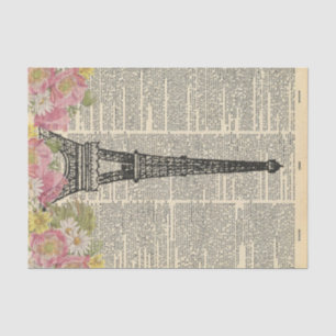 Vintage Newspaper with Flowers Paris Decoupage Tissue Paper