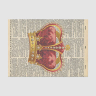 Vintage Newspaper with Red Crown Decoupage Tissue Paper