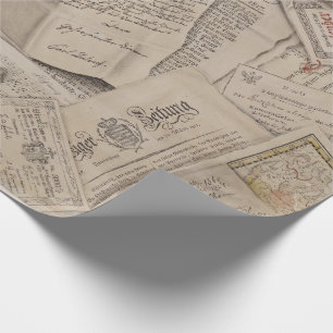 Vintage Newspapers Letters Maps Wrapping Paper