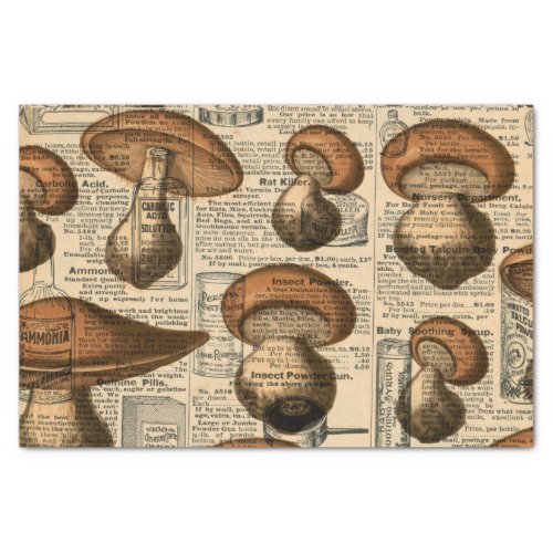 Vintage Newsprint and Mushroom Tissue Paper