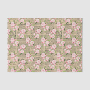 Vintage Newsprint and Pink Roses Tissue Paper