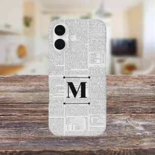 Vintage Newsprint Custom Monogram iPhone 16 Case