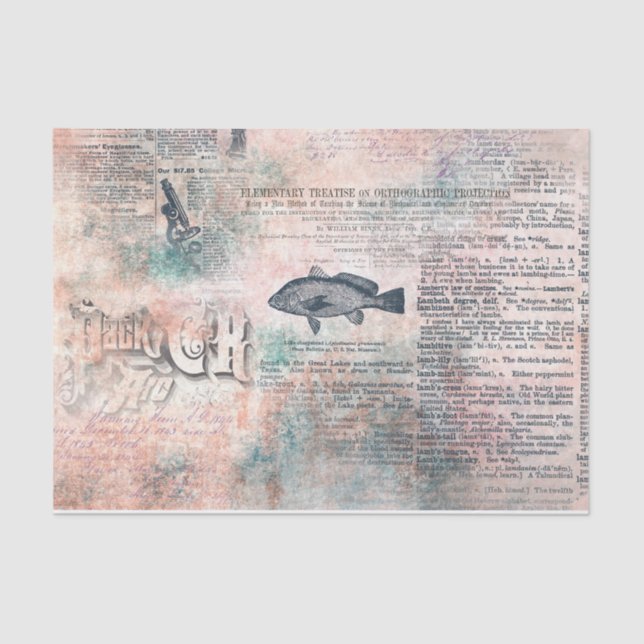 Vintage Newsprint Fish Tissue Paper (Front)
