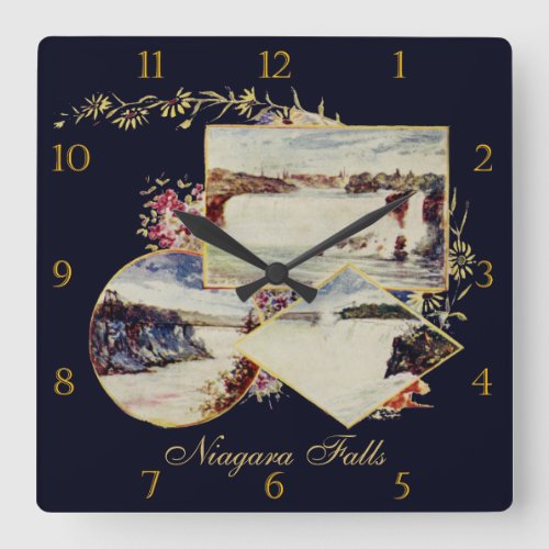 Vintage Niagara Falls Paintings Custom Square Wall Clock