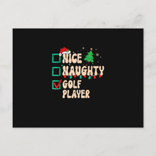 Vintage Nice Naughty Golf Player Christmas List Sa Postcard