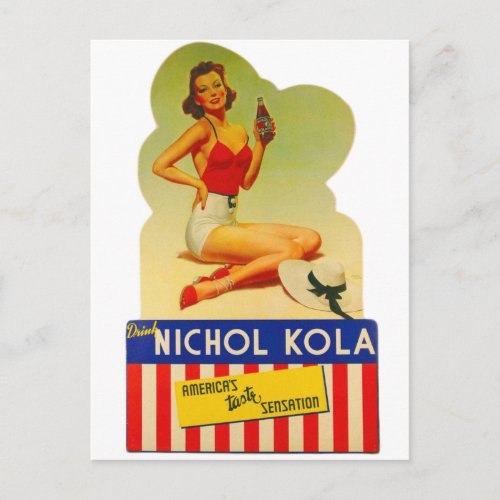 Vintage Nichol Cola Soda Pin_Up Postcard