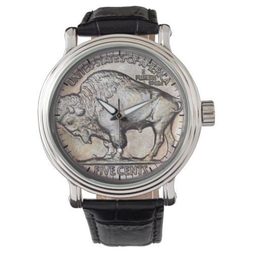 Vintage Nickel Coin Buffalo Five Cents Watch