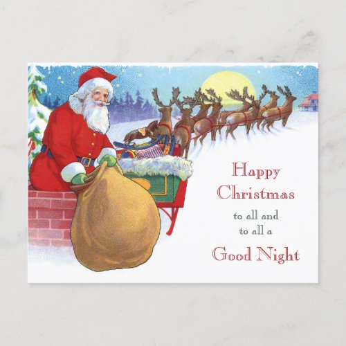 Vintage Night Before Christmas Santa Sleigh Postcard