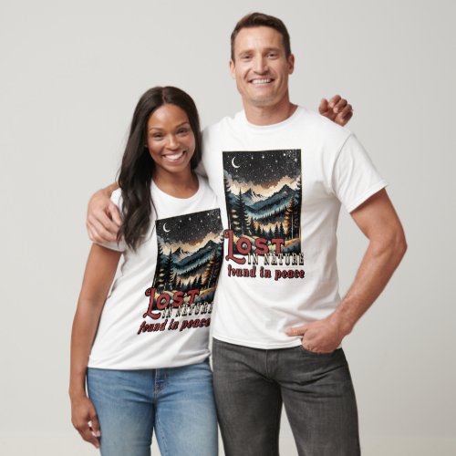 Vintage Night Forest Mountains Outdoor Vacation T_Shirt