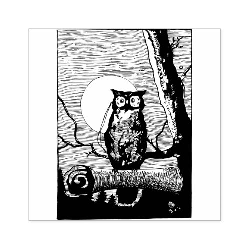 Vintage  night owl drawing rubber stamp