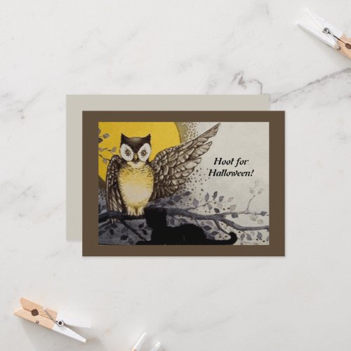 Vintage Night Owl Wing on Branch Moon