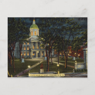 Vintage Night State House, Concord, New Hampshire Postcard