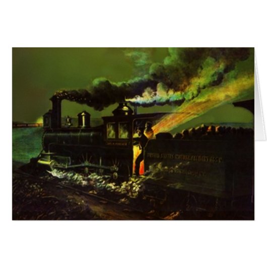 Vintage Night Train Railroad rr Locomotives Card (Front Horizontal)