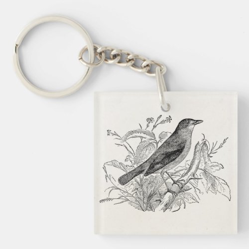 Vintage Nightingale Bird Personalized Retro Birds Keychain