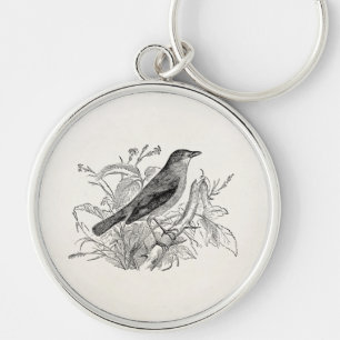 Vintage Nightingale Bird Personalized Retro Birds Keychain
