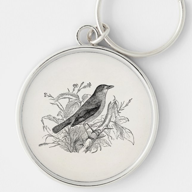 Vintage Nightingale Bird Personalized Retro Birds Keychain (Front)