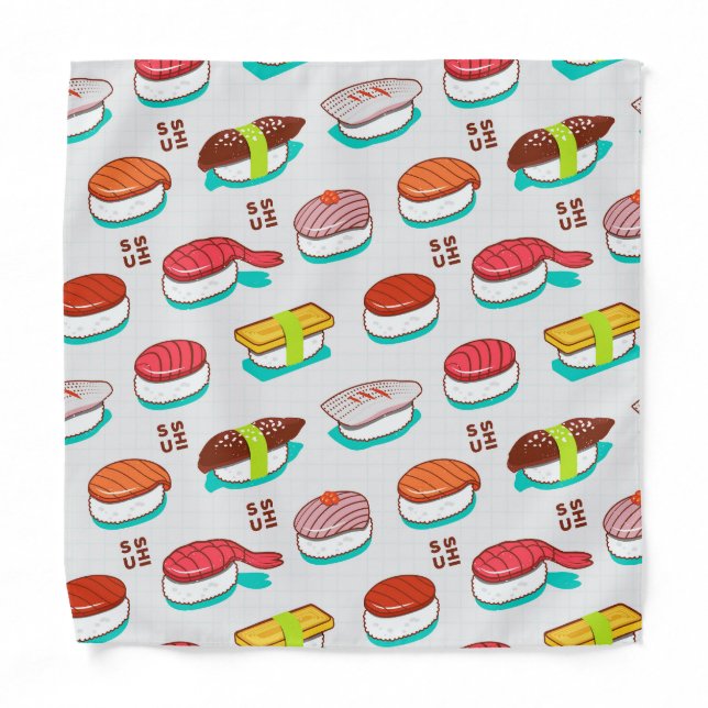 Vintage nigiri sushi, doodle pattern bandana (Front)