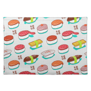 Vintage nigiri sushi, doodle pattern cloth placemat