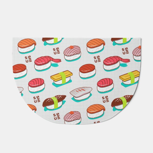 Vintage nigiri sushi, doodle pattern doormat (Front)