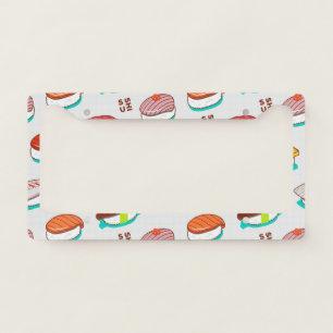 Vintage nigiri sushi, doodle pattern license plate frame