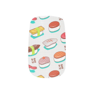 Vintage nigiri sushi, doodle pattern minx nail art